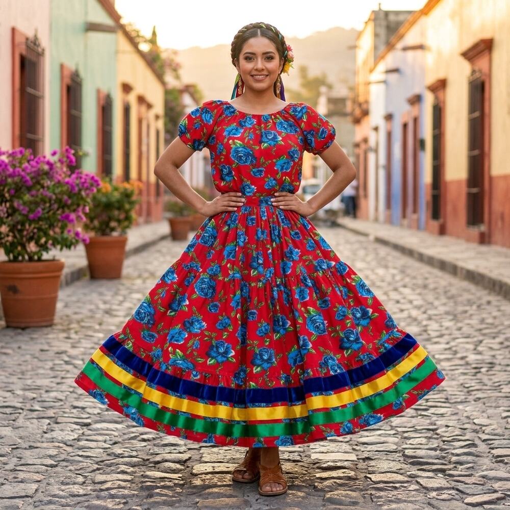 Mexican Adelita Blouse – Handmade (Size M)  25 in wide 22.7 inches long
